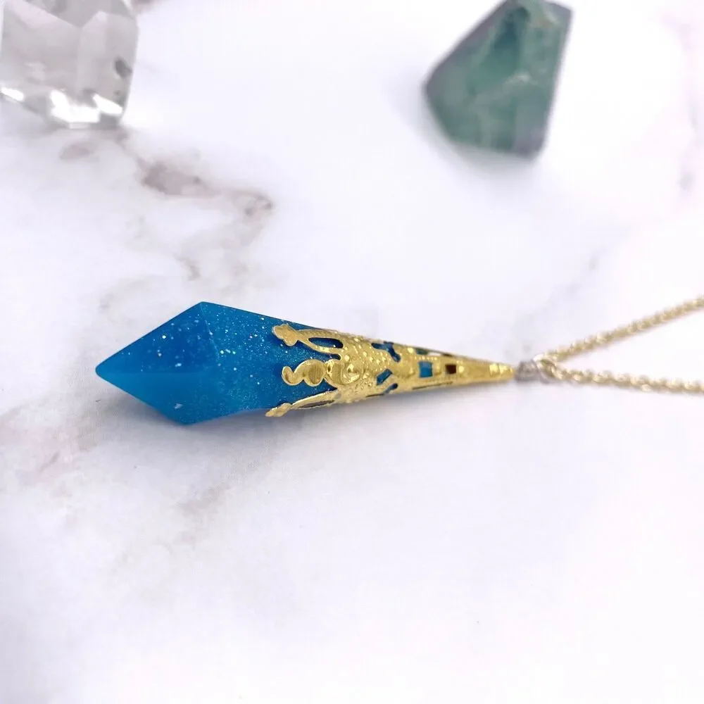 Blue ornate Pendulum Pendant Necklace